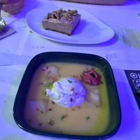 Biscoff cake and passion fruit and apple custard   at Restaurante Oslo in Valencia