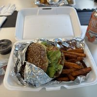 Impossible burger with sweet potato friess  at Big Fat Vegan in Atlanta