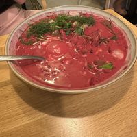Lithuanian cold beetroot soup (really good!)  at Wege Polka  in Warsaw