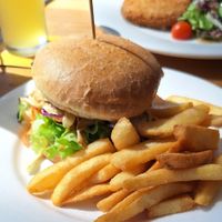 Jackfruit Burger & chips at Bundaberg Social Club in Bundaberg