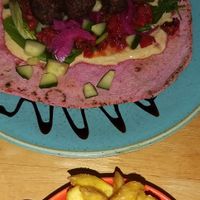 Falafel wrap and fries at Cobbles and Clay - The Art Cafe in Haworth