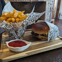 Plant based burger and fries at Cozy Cafe & Restaurant in Bethlehem