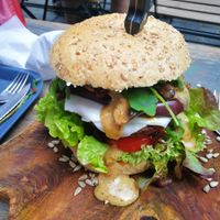 Aubergine giant burger...yummmm at VegaVerso in Leuven