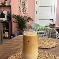 Iced latte with oat milkk  at Samarkind Cafe in Samarkand