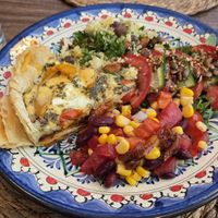 Vegetarian quiche with salad at Samarkind Cafe in Samarkand