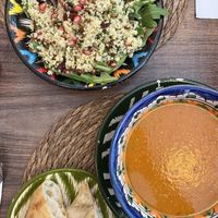 Soup with Turkish lentils and Samarkand salad  at Samarkind Cafe in Samarkand
