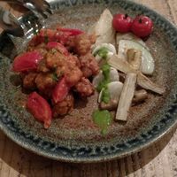 Soy chicken stew with yellow carrot, burdock, white beet and turnip at Harukucchii in Fujisawa