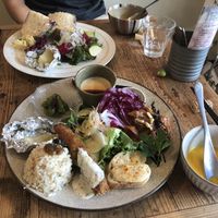 Brown rice plate and pumpkin soup lunch at Harukucchii in Fujisawa