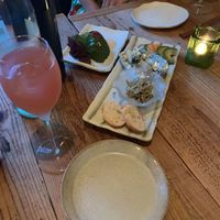 Marinated avocado, pickles assortment and organic pink grape fruit juice at Harukucchii in Fujisawa