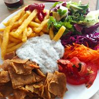 Kebab dish with garlic sauce at Veggie Bros - Juliuspromenade in Wurzburg
