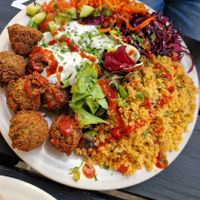 Falafel Teller mit Couscous at Veggie Bros - Juliuspromenade in Wurzburg