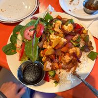 veggies & tofu stir fry plate at Cosmic Cafe in Dallas