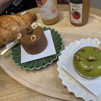 Croissant and chocolate & hazelnut and pistachio patisseries   at Perle en Sucre in Montpellier