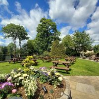 Large sunny beer garden at Brown Cow in Clitheroe
