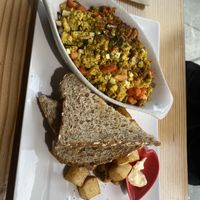 Scrambled tofu! (A non vegan told me he thought they were better than actual eggs!)  #Veganuary at Lotus Seed Vegan in Vancouver