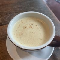 Chaga tea with oat milk   at Lotus Seed Vegan in Vancouver