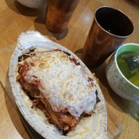 Delicious lasagna at Lotus Seed Vegan in Vancouver