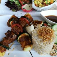 Satay platter at Lotus Seed Vegan in Vancouver