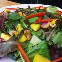 Mango Salad
Mango, cucumber, pepper, cashew, pumpkin seeds, spinach with balsamic, dill & avocado oil  at Lotus Seed Vegan in Vancouver