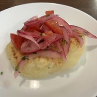 Tortilla de Yuca con Encebollado  at Tallarin Verde Peruvian Restaurant in Blairsville