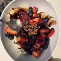 Banana split acai bowl at Cara's Cat Cafe in Destin