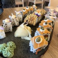 middle: katsu curry (excellent), right: philadelphia/ zalmon  at Bloom Sushi Marais in Paris