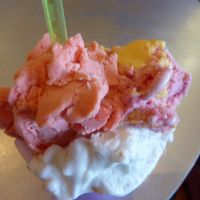 My coconut watermelon gelato combo! Party in my mouth! at Frozen Cafe in Houston