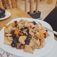 Tofu with bamboo and black mushrooms. at Chinese Moon in Burgas