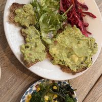 Avocado toast and sautéed veggies   at Vaults and Garden in Oxford