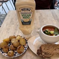 Gazpacho and roasted potatoes   at Vaults and Garden in Oxford