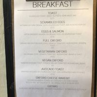 Breakfast menu at Vaults and Garden in Oxford