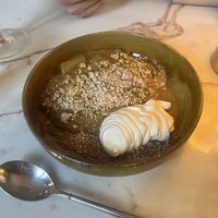 Rhubarb & Ginger Crumble (amazing)  at Ffarm Hall in Abergele