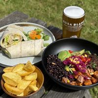 Chuna wrap, black bean rainbow bowl for lunch   at Ffarm Hall in Abergele