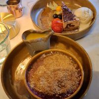 Apple and blueberry crumble and rhubarb tart at Ffarm Hall in Abergele