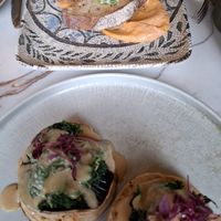 Spinach and portobello mushroom on sourdough crumpet and scrambled tofu on sourdough with sundried tomato mayo at Ffarm Hall in Abergele