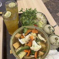Vegan pho and iced tea  at Vietnamese Special Restaurant in Abu Dhabi