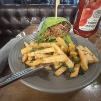 Wild mushroom quinoa wrap with fries   at DFW - CRU Food & Wine Bar - TD in Dallas