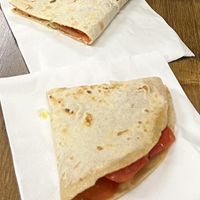 Tomato and pesto  at Piadina Biologica in Assisi