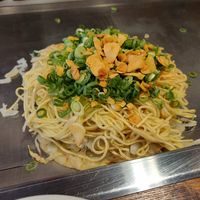 Vegan okonomiyaki with rice cake at Nagataya in Hiroshima