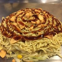 The G menu okonomiyaki without onions and green onions   at Nagataya in Hiroshima