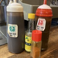 The spicy sauce is SPICY!  at Nagataya in Hiroshima