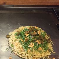 Vegan okonomiyaki on the left, vegetarian on the right. Delicious! at Nagataya in Hiroshima