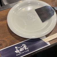 Cutleries and tools. The spatula is the main cutlery to portion and eat Okonomiyaki.  at Nagataya in Hiroshima