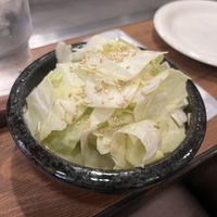 “Gomashio” cabbage (cabbage with sesame oil and salt). Garlicky!  at Nagataya in Hiroshima