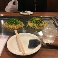 Vegan okonomiyaki with mochi hidden inside at Nagataya in Hiroshima