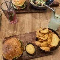 Beyond burger bagel, shiitake pulled, potatoes and "parmesan"cheese balls at Tabi Loo Ixelles in Brussels
