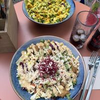 Caesar salad, cauliflower salad at the back  at Tabi Loo Ixelles in Brussels