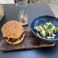 Pulled "pork" burger and "parmesan" puffins  at Tabi Loo Ixelles in Brussels