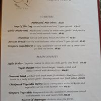 Vegan menu at Grand Royal Bistro Bar in Waterfoot