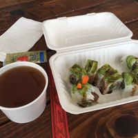 Dragon roll and miso on a lovely fall day.  at Sushi Love in Portland